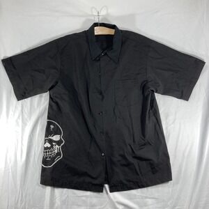 Vintage Johnny Suede Half Skull Bowling Shirt Mens Xl USA Mechanic Biker